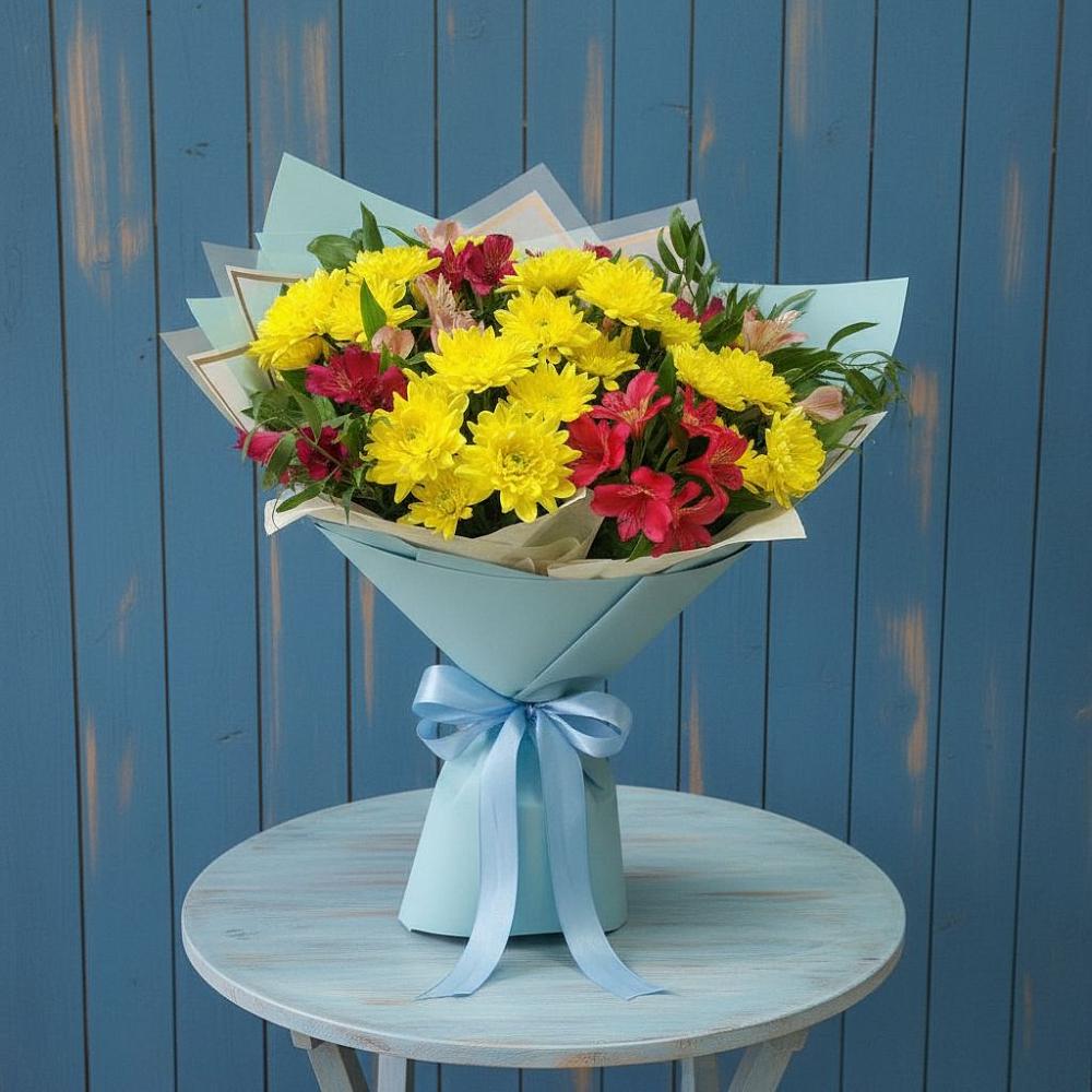 Букет цветов из: Альстромерии и Хризантемы в Индустриальный Краснодар