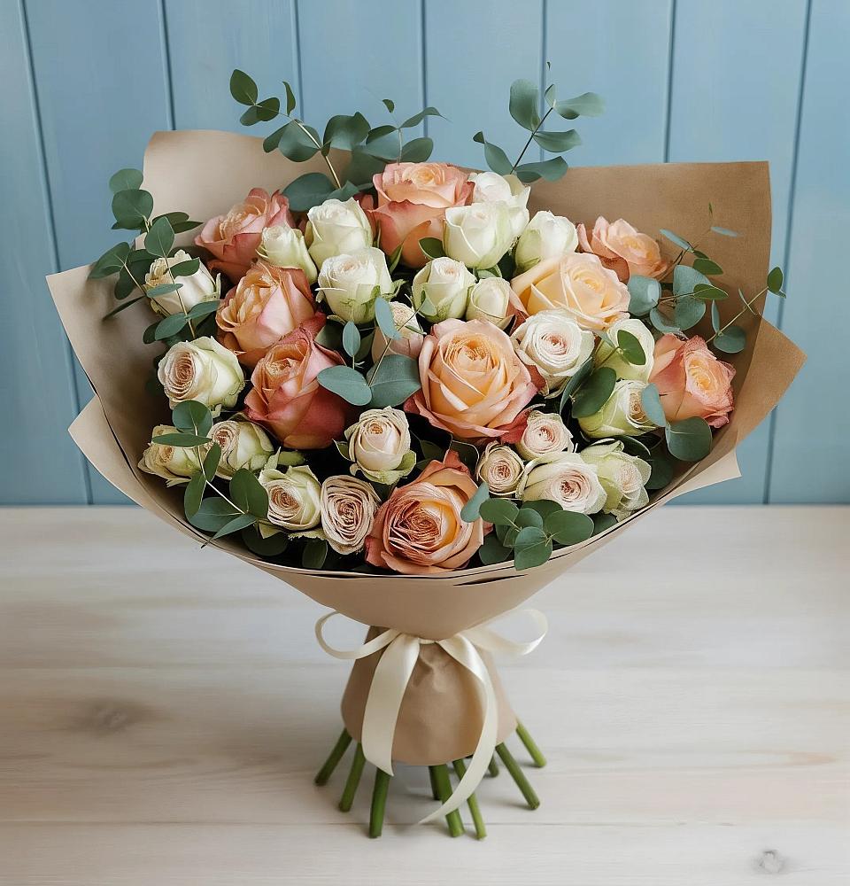 Букет цветов из: Альстромерии и Розы в Индустриальный Краснодар