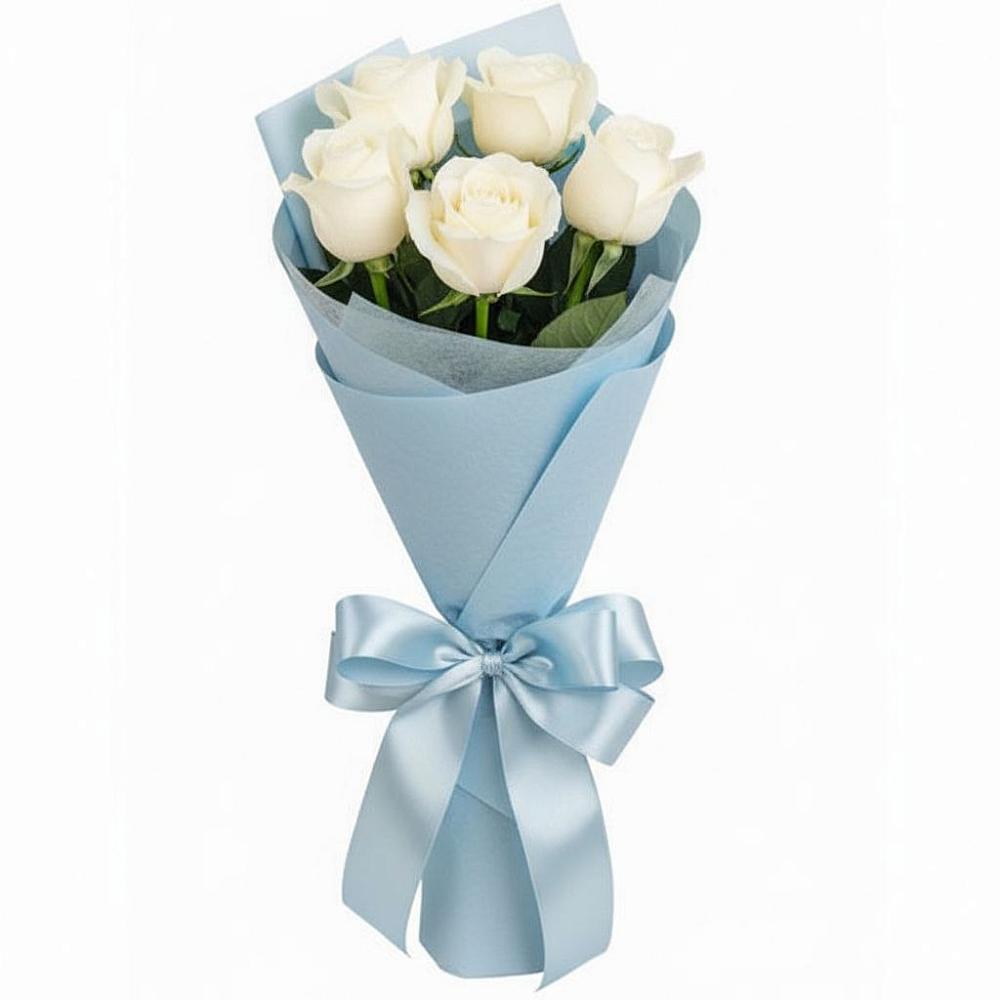 Букет 5 Белых роз Проуд в Индустриальный Краснодар