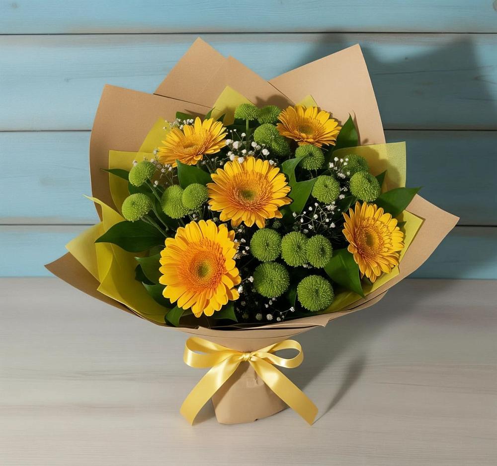 Букет цветов из: Герберы и Хризантемы в Индустриальный Краснодар