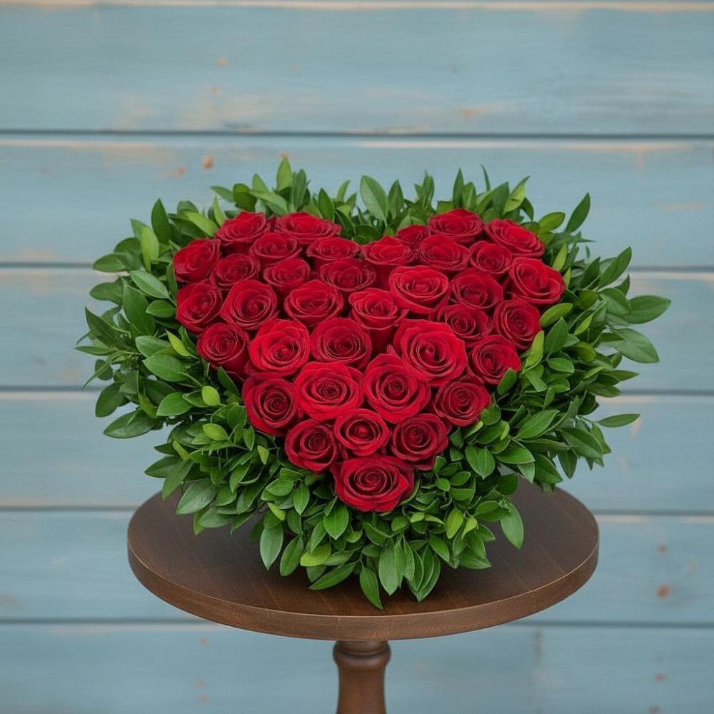 Цветочная композиция из Розы в виде сердца в Индустриальный Краснодар