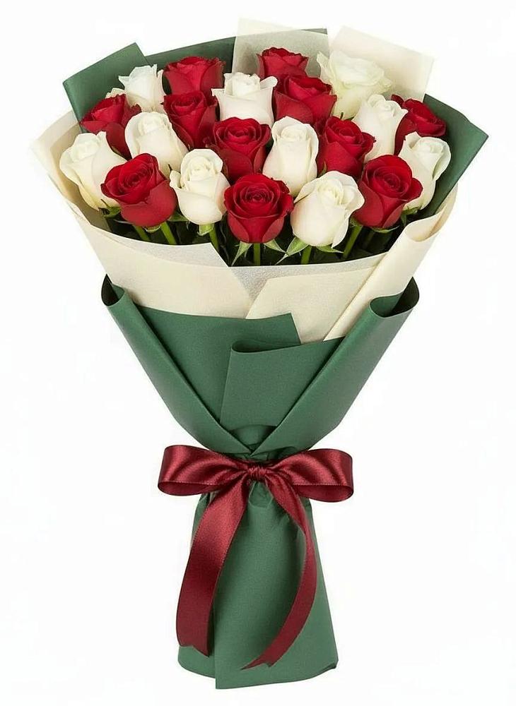 Букет Микс из красных и белых роз в Индустриальный Краснодар