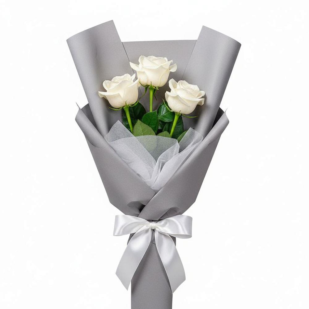 Букет 3 белые розы в Индустриальный Краснодар