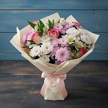 Букет цветов из:  Хризантемы, Альстромерии и Розы в Индустриальный Краснодар