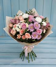 Букет цветов из:  Хризантемы, Розы и Альстромерии в Индустриальный Краснодар