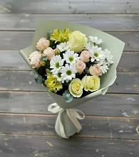 Букет цветов из:  Альстромерии, Розы и Хризантемы в Индустриальный Краснодар